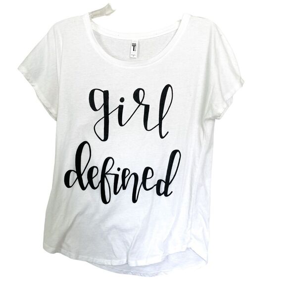 Girl Defined Black White Graphic Print Logo Short Sleeve Shirt Size Small - Picture 1 of 5